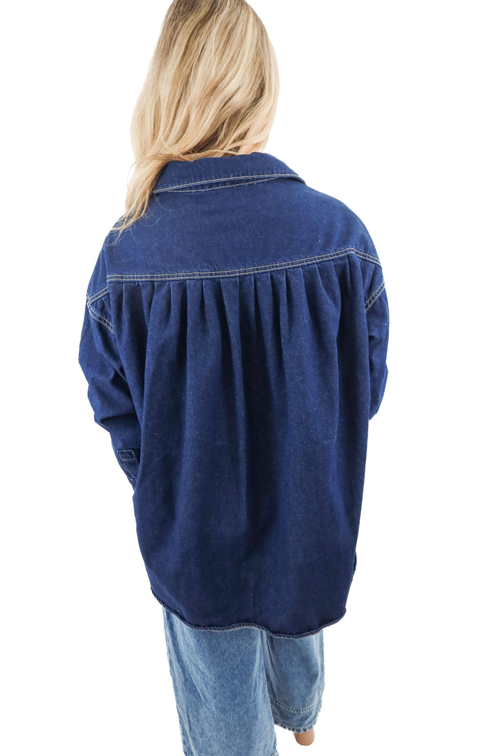 DISSH dark wash denim button down top (xs; retail $170)