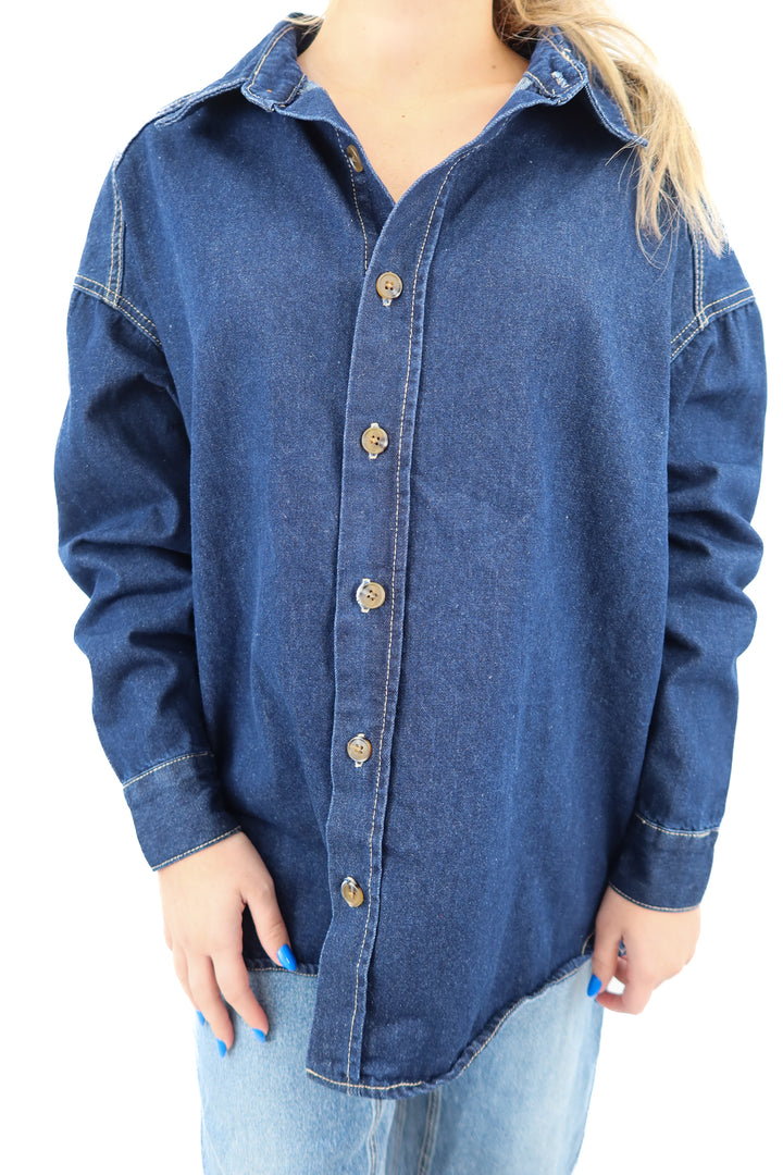 DISSH dark wash denim button down top (xs; retail $170)