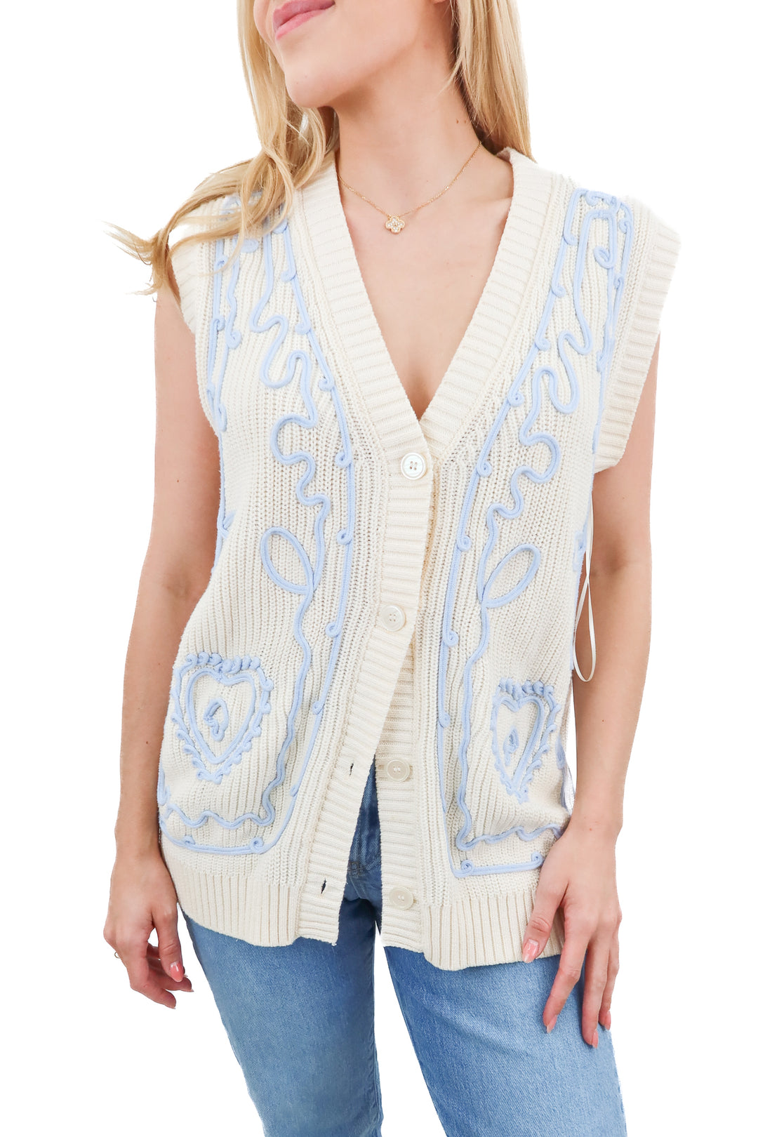 vestique white/blue abstract vest (s; retail $65)