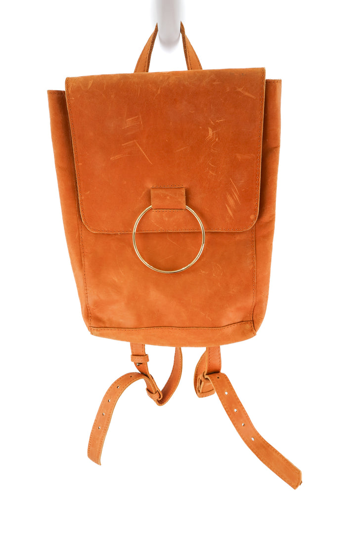 able caramel brown leather backpack