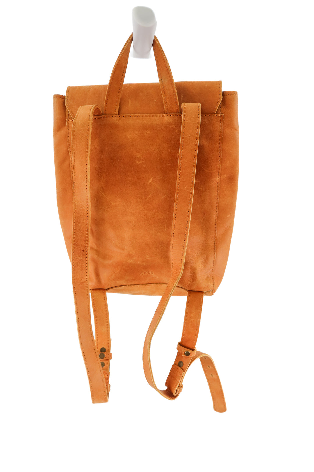 able caramel brown leather backpack