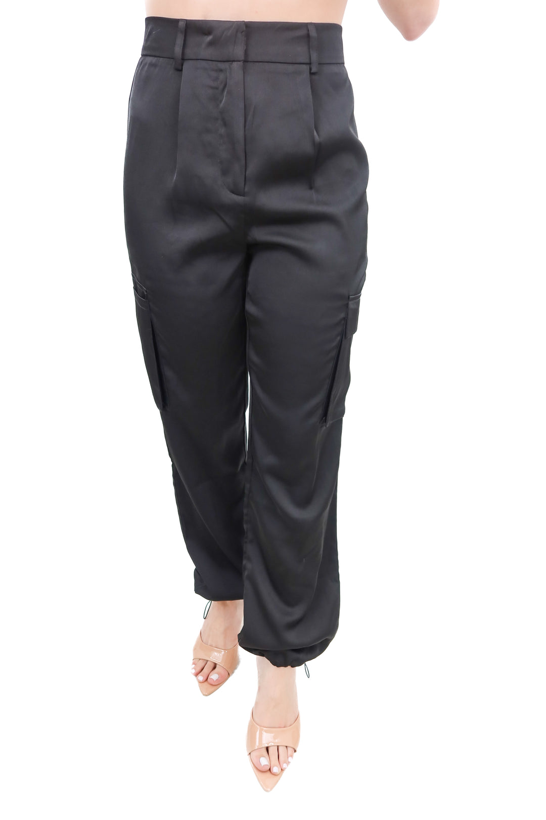superdown black satin cargo pants NWT (xs; retail $119)