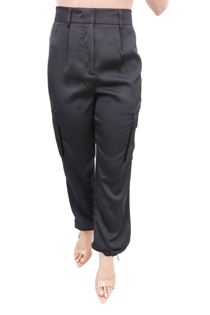 superdown black satin cargo pants NWT (xs; retail $119)
