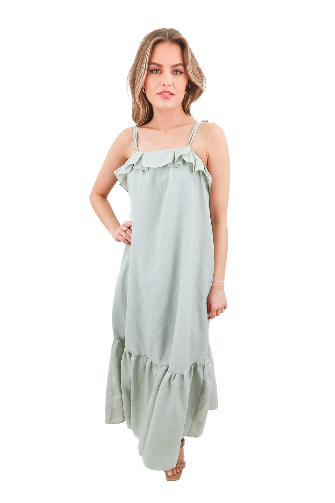 listicle sage green maxi dress (s; retail $75)