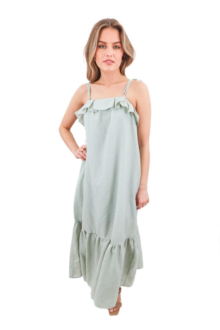listicle sage green maxi dress (s; retail $75)