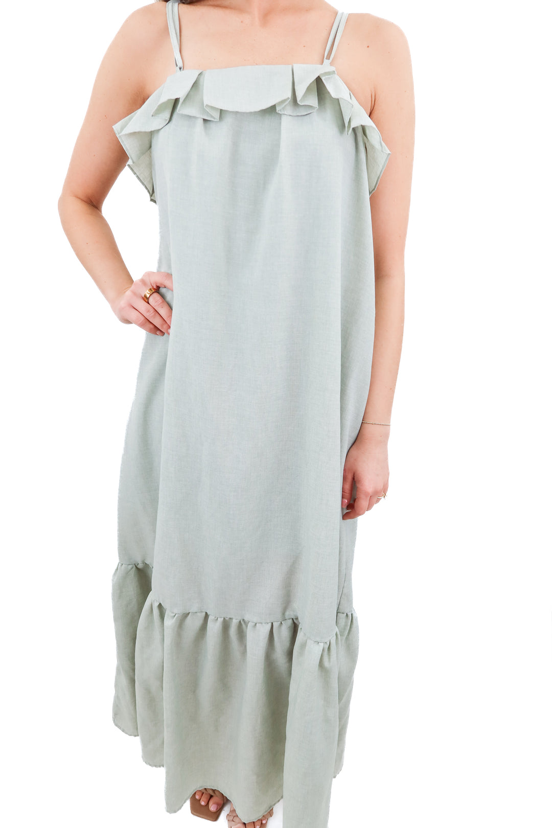 listicle sage green maxi dress (s; retail $75)