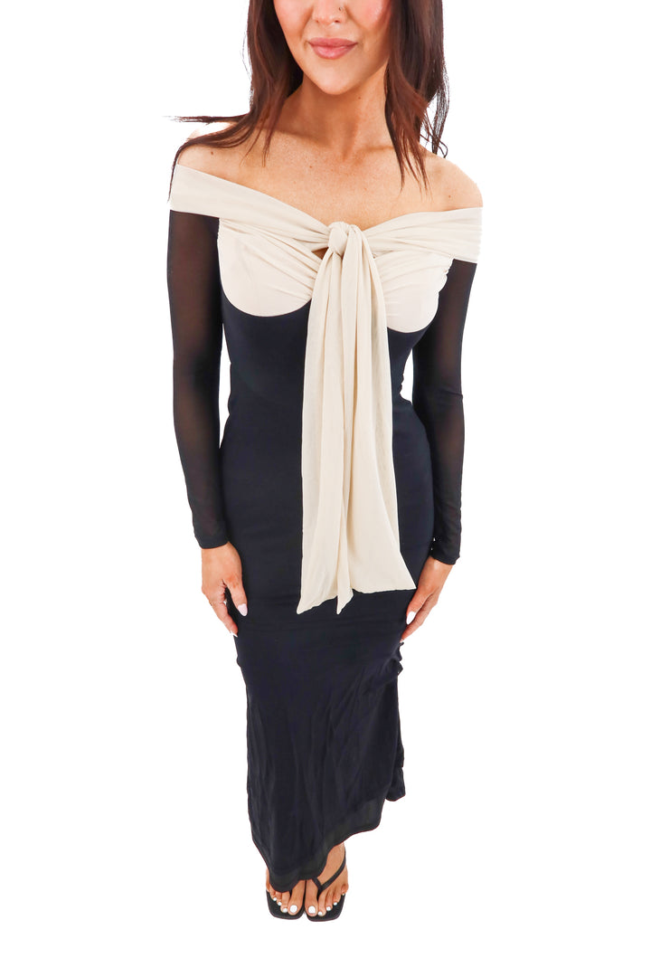 trendy and tipsy black/nude mesh dress nwt (xs; retail $148)