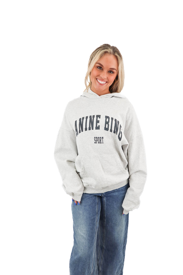 anine bing grey logo hoodie (m; retail $220)