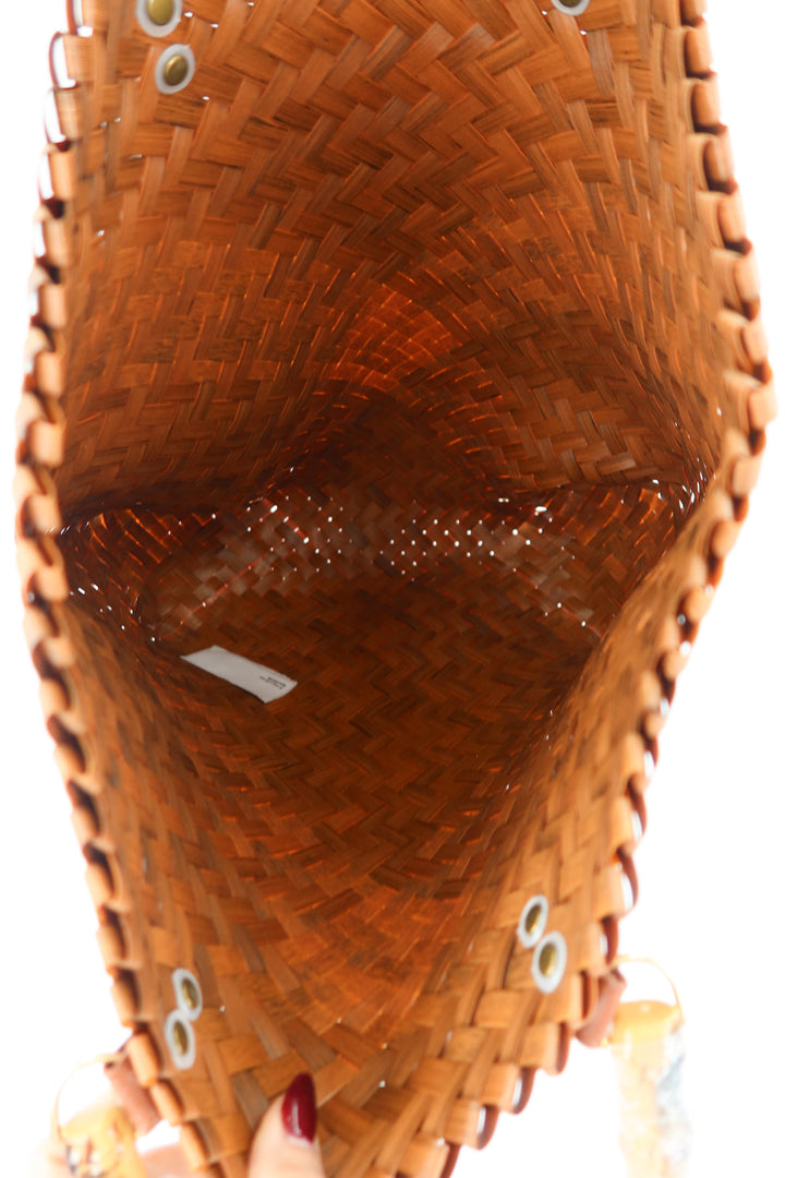 brown woven/wood handle bag NWOT