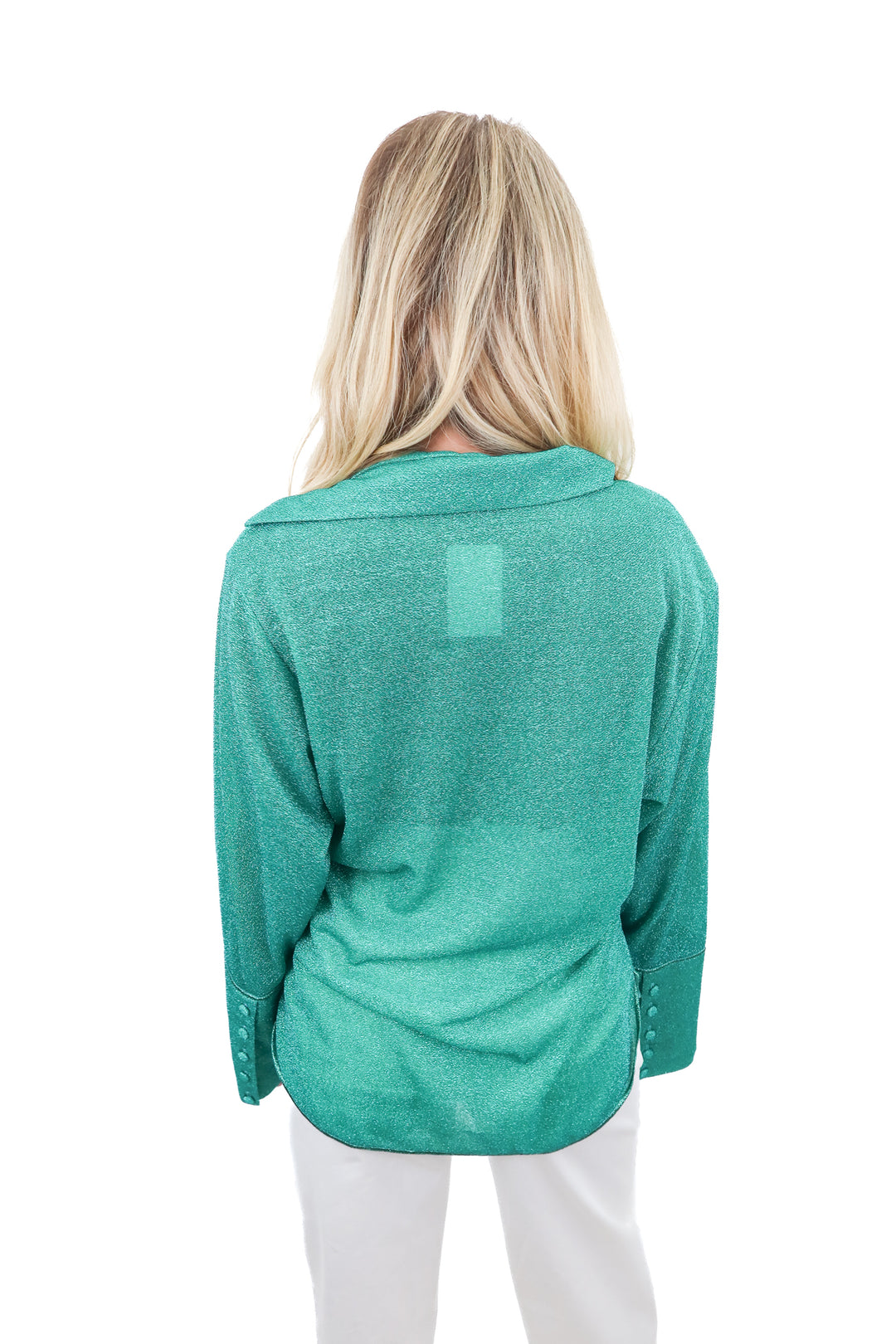 oseree teal sparkle button up top (s/m; retail $295)