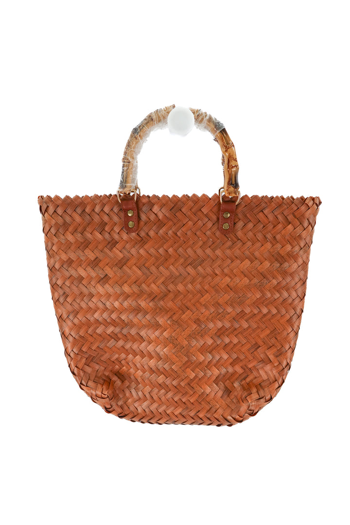 brown woven/wood handle bag NWOT