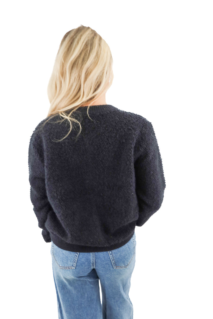 line and dot black cardigan with gold buttons (xs)
