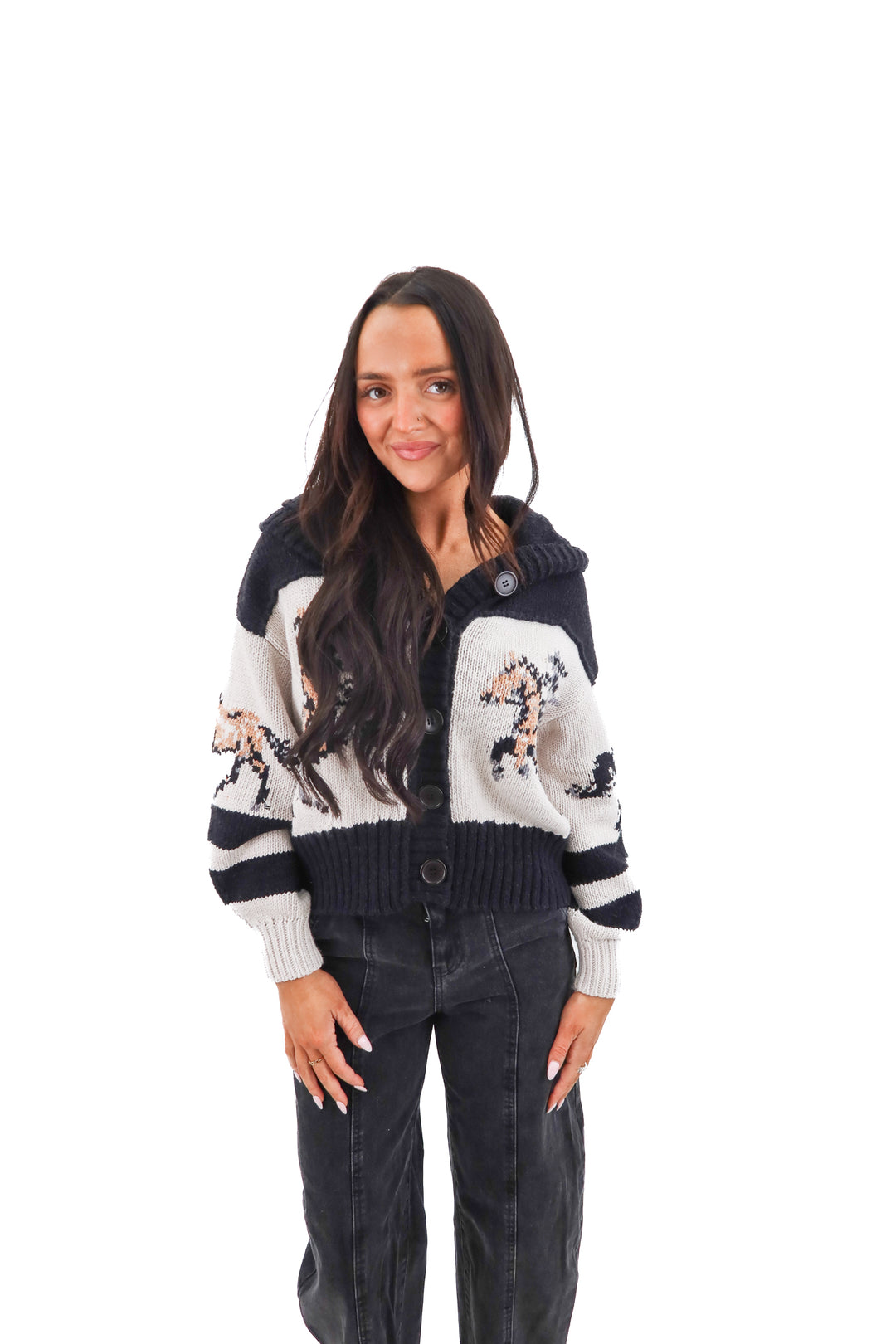 pilcro black knit horse cardigan (xs)