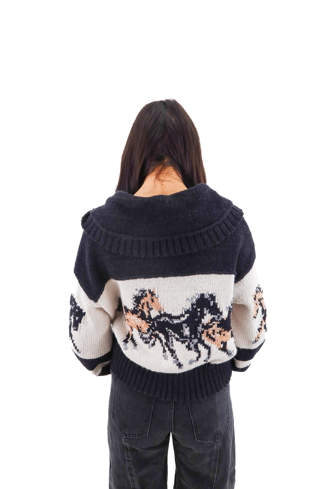 pilcro black knit horse cardigan (xs)