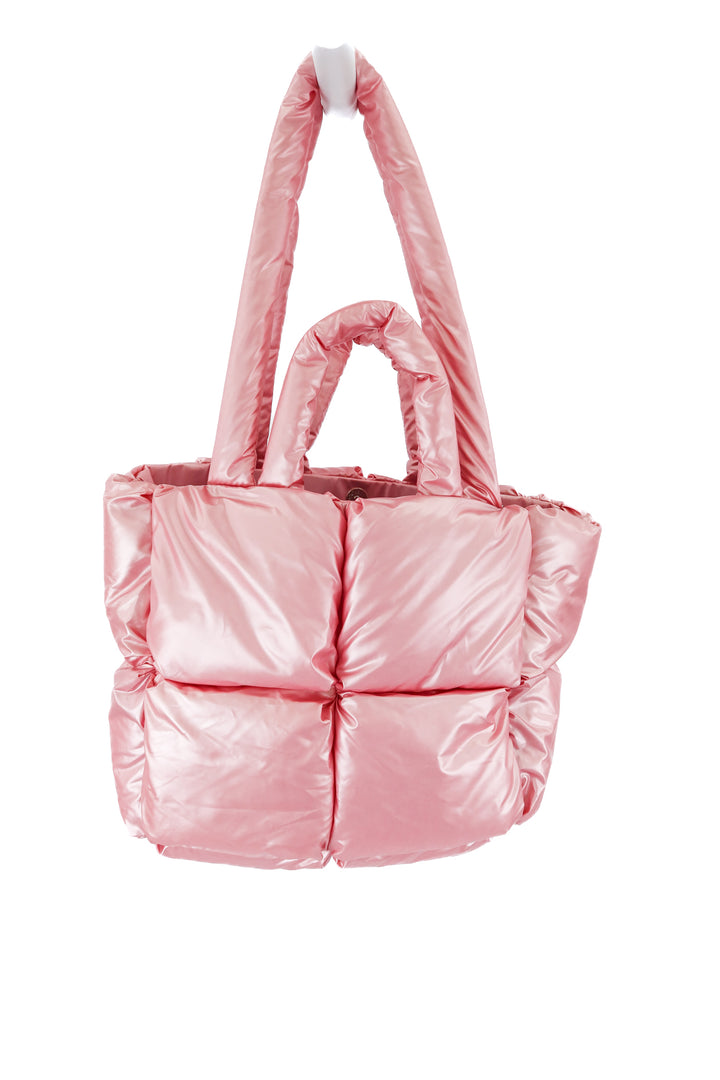 pink metallic puffer bag