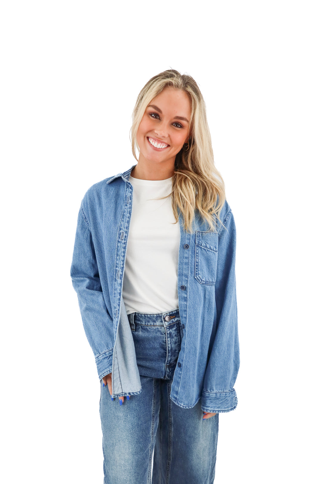 universal threads denim button down top (s)