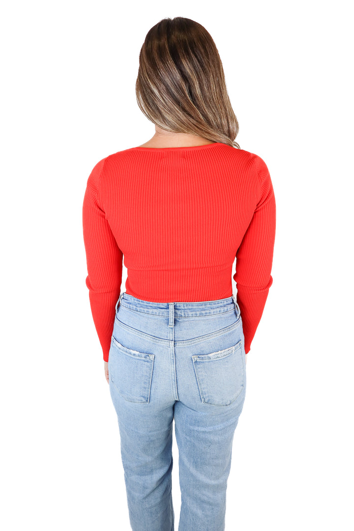 Superdown Red Ribbed Bodysuit (M)