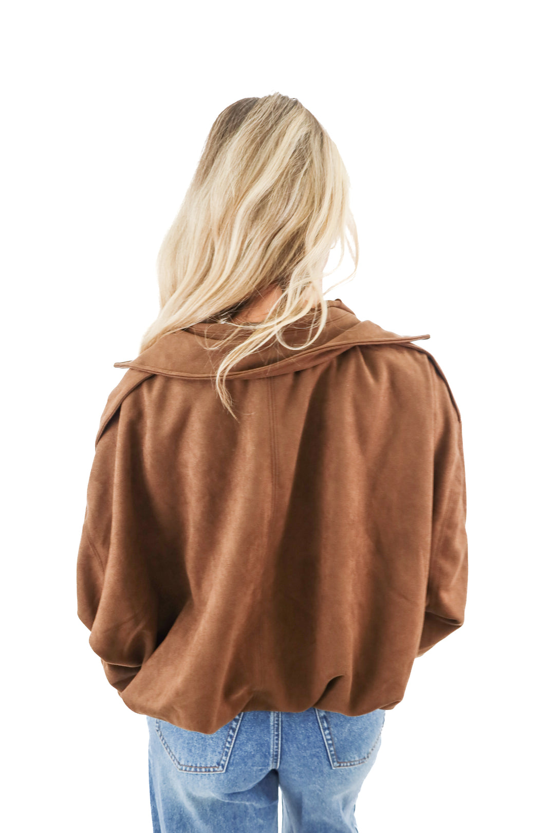 bnigung brown vegan suede bomber jacket NWT (s)