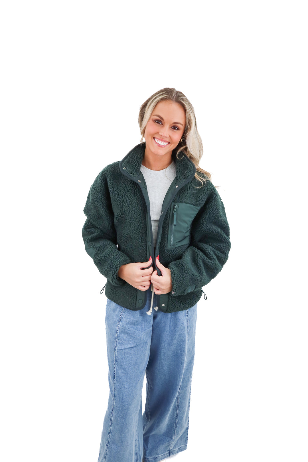 fabletics green sherpa jacket (s)