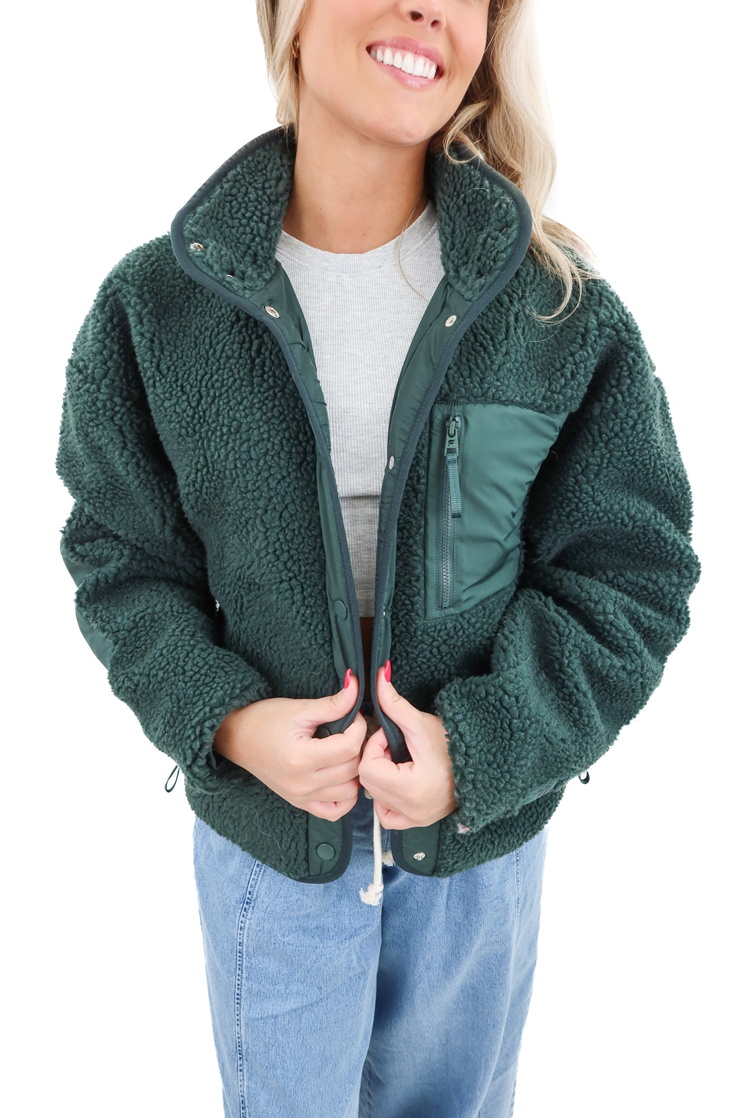 fabletics green sherpa jacket (s)