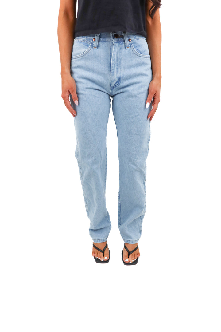 wrangler light wash straight leg jeans (25; retail $60)
