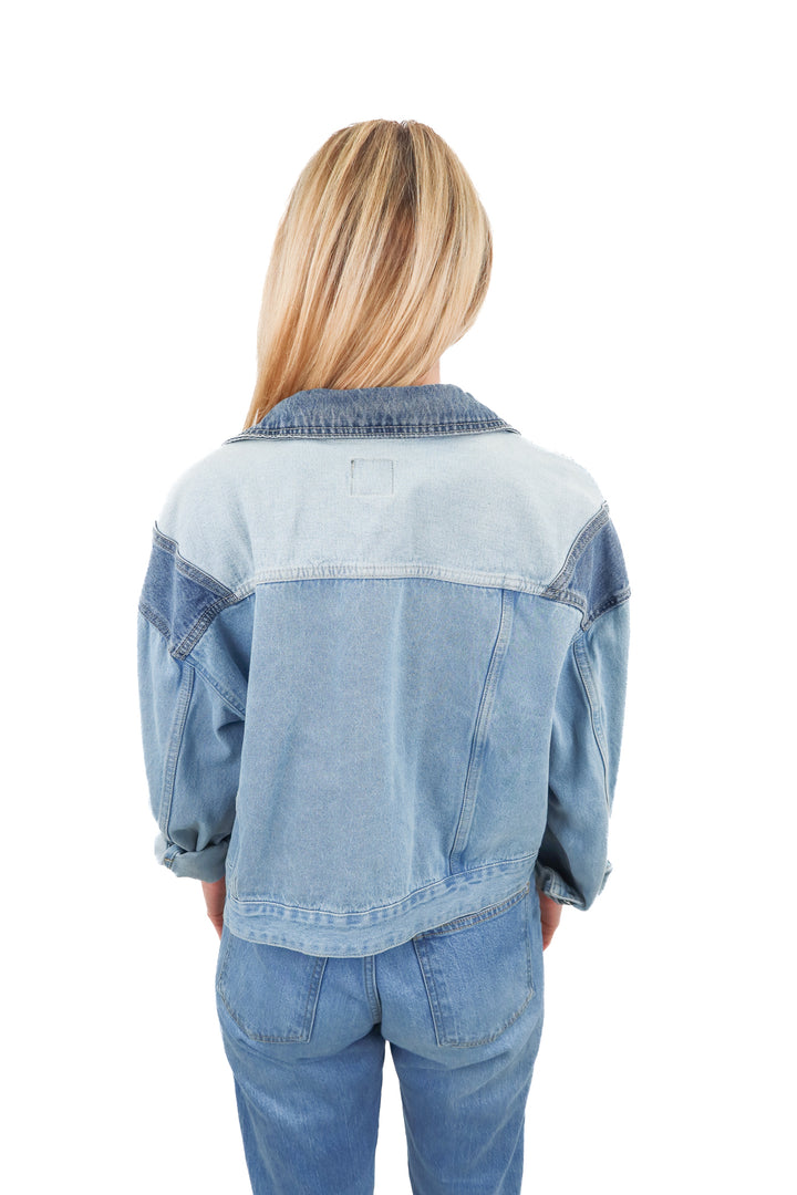 wild fable denim colorblock jacket (L)