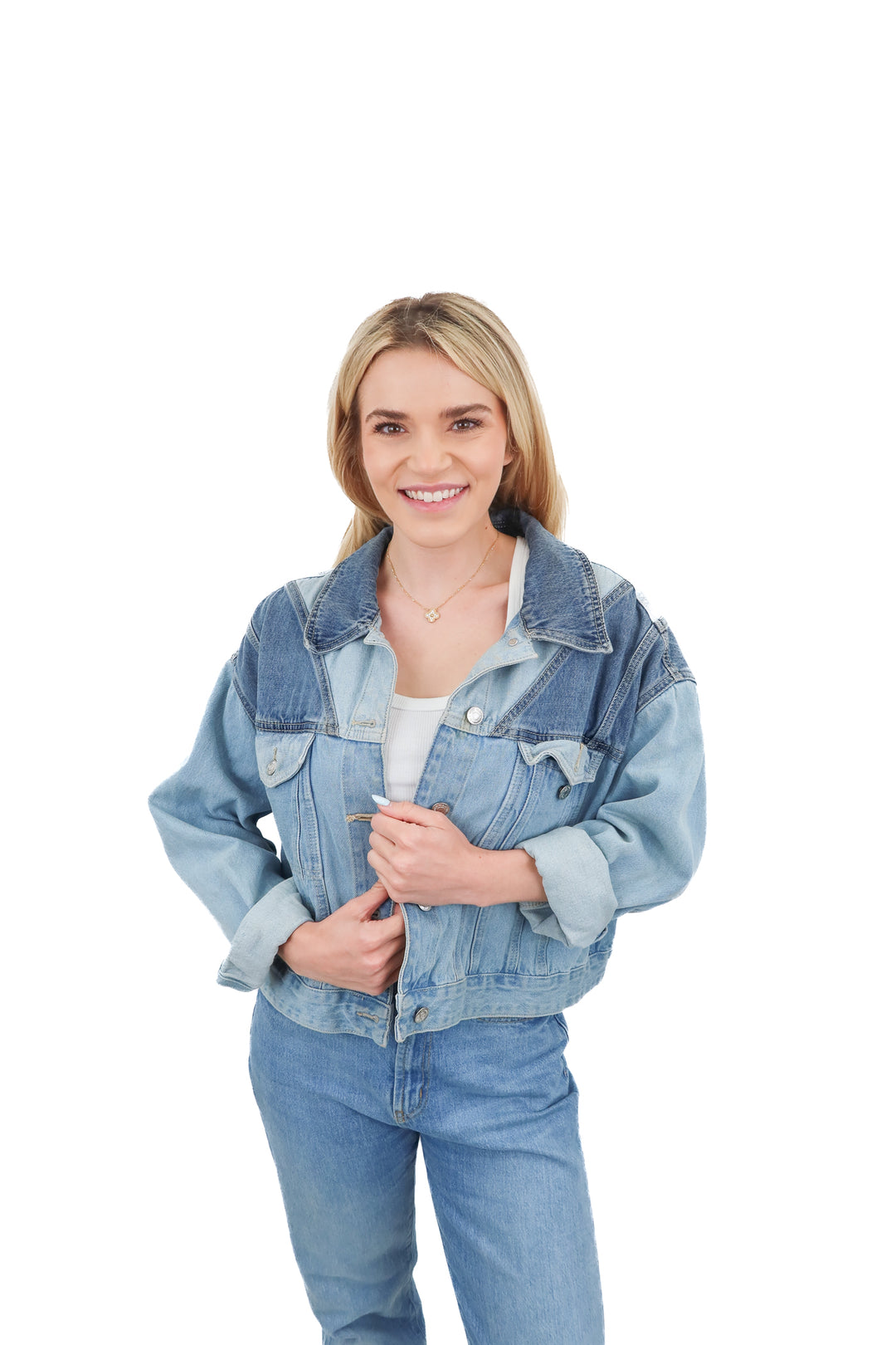 wild fable denim colorblock jacket (L)