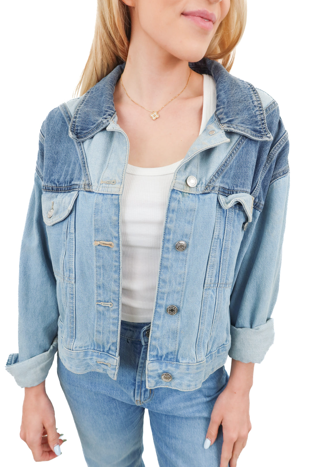 wild fable denim colorblock jacket (L)