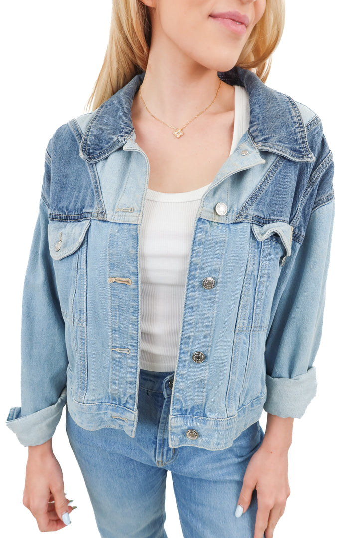 wild fable denim colorblock jacket (L)