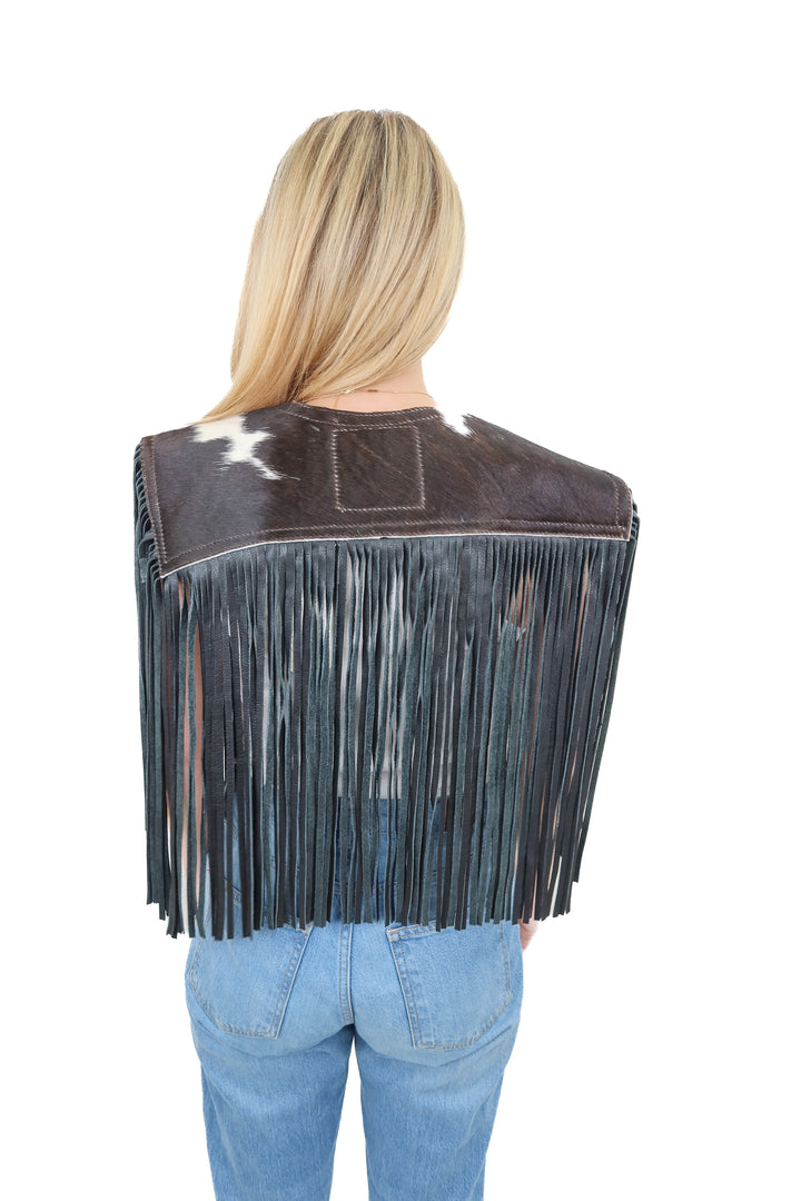 AUCTION (BID ONLY) glitzy bella cow hide fringe shawl (OS)- end 8/19 at 8 pm CT