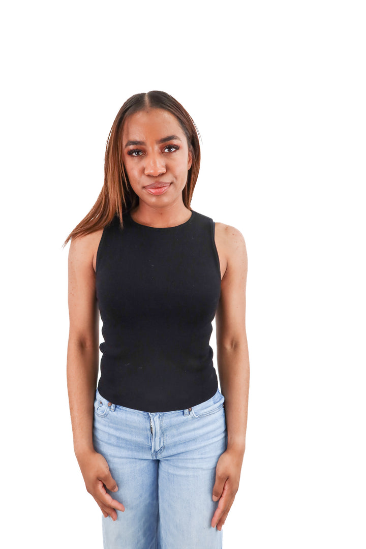 mng black knit sleeveless top (s; retail $49)