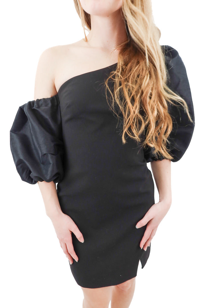 likely black puff sleeve mini dress (0)