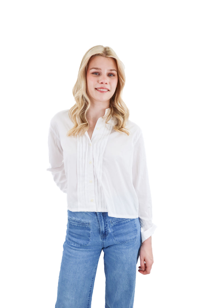 spanx white pleated button up top (s; retail $138)