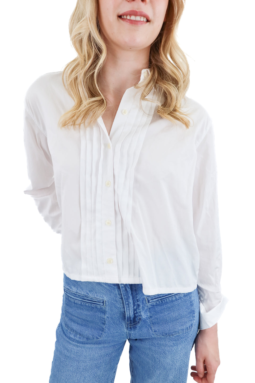 spanx white pleated button up top (s; retail $138)