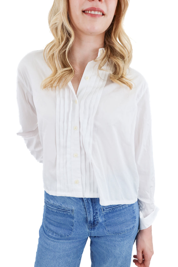 spanx white pleated button up top (s; retail $138)