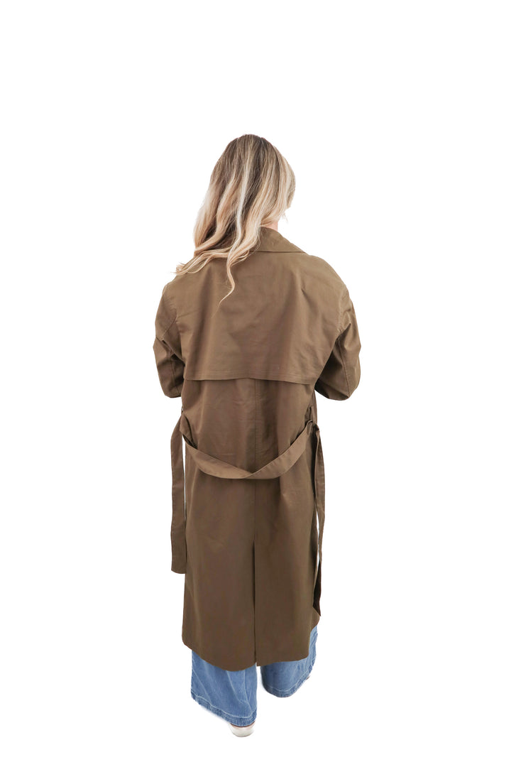 zara olive green trench coat (s; retail $119)