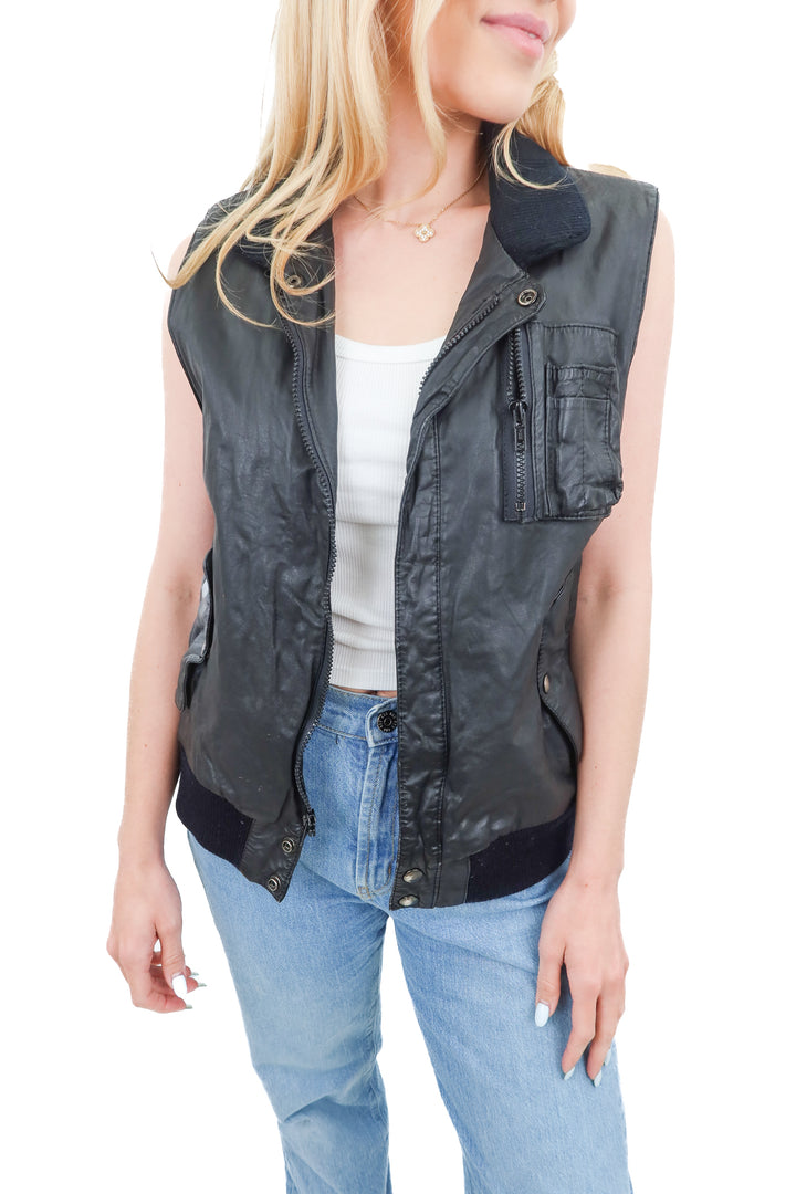 u2 air farges black leather vest (L)