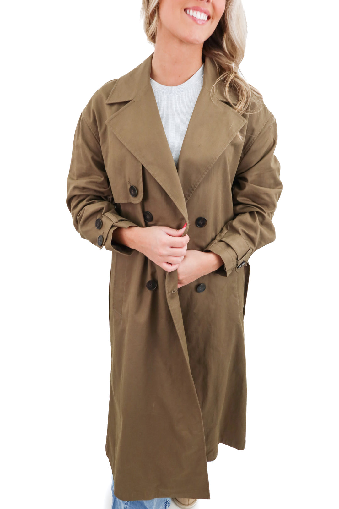 zara olive green trench coat (s; retail $119)