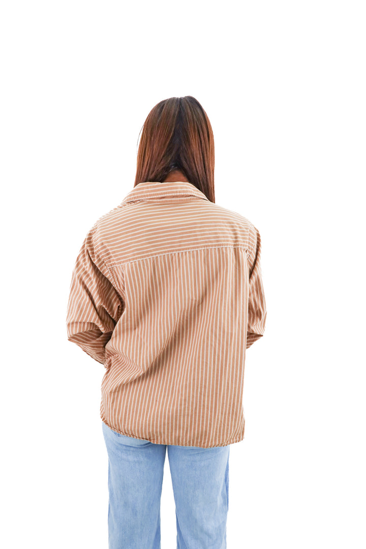 free people brown striped button down (xs; retail $98)