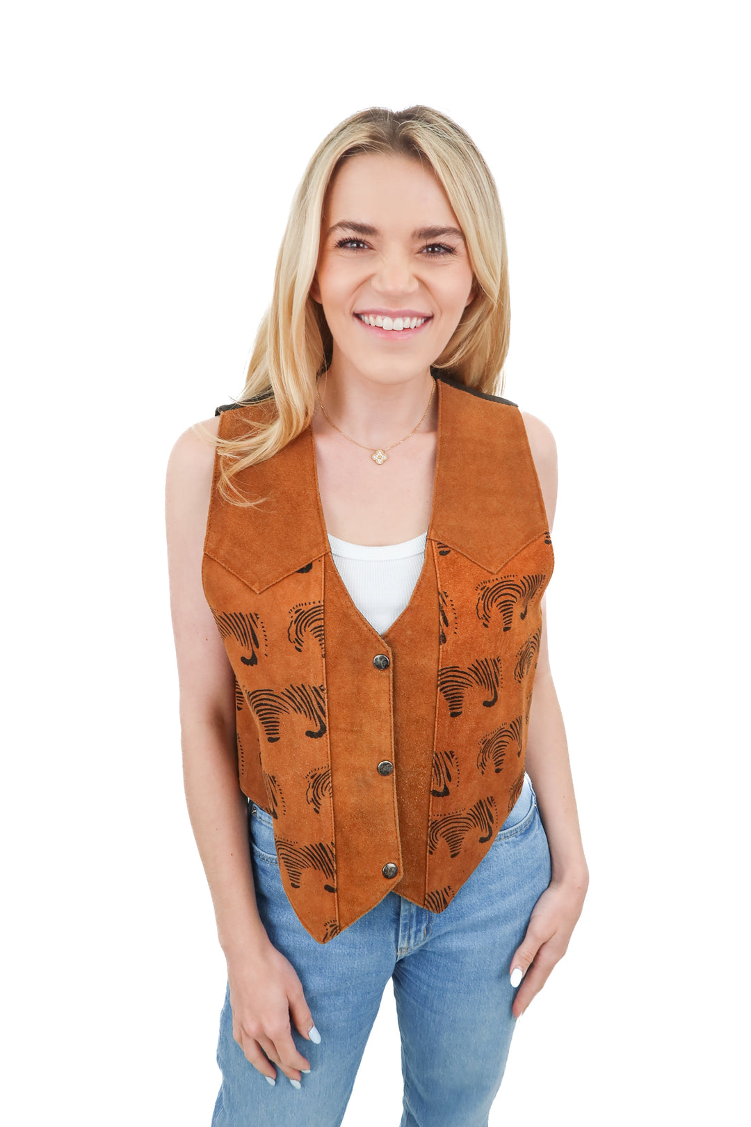AUCTION (BID ONLY) brown leather zebra print vest (m*)- ends 8/19 at 8pm CT