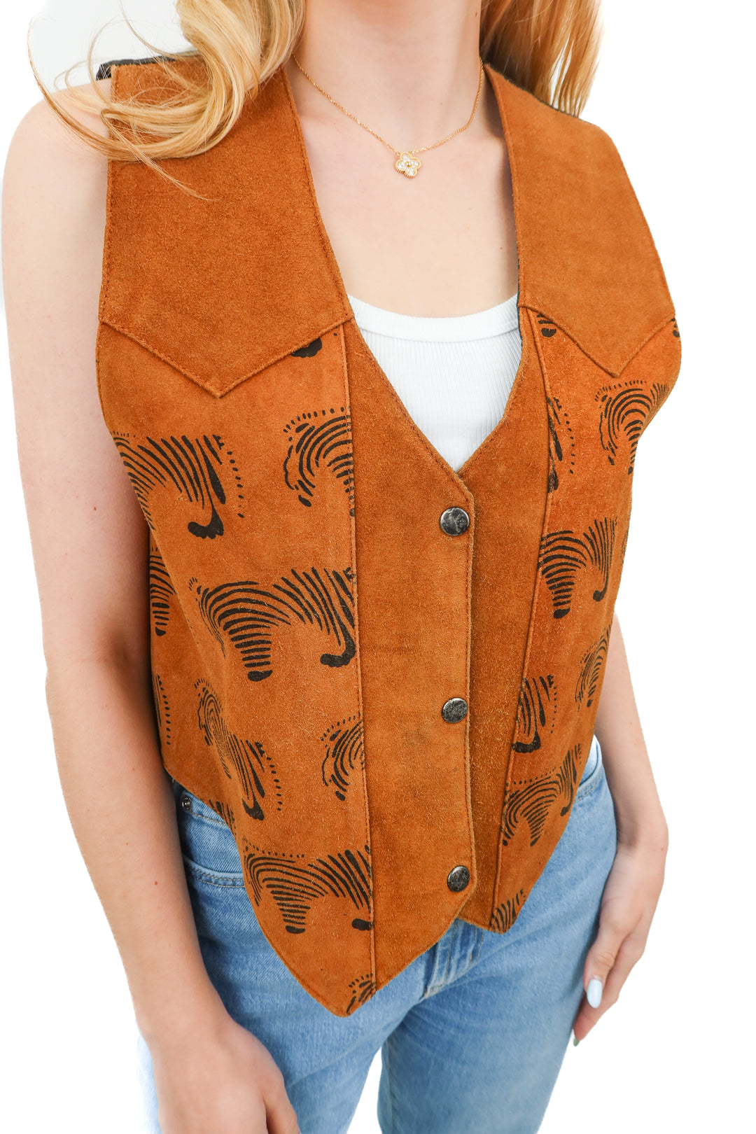 AUCTION (BID ONLY) brown leather zebra print vest (m*)- ends 8/19 at 8pm CT