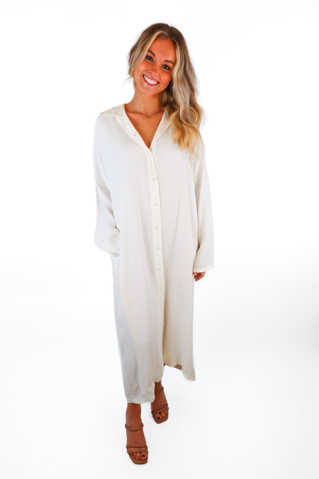 Zara Cream Button Down Maxi Dress (XS)