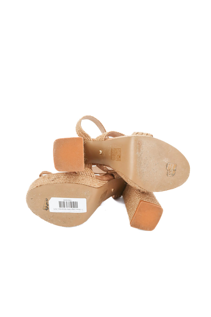 raye rattan strappy platform heels (6.5; retail $189)