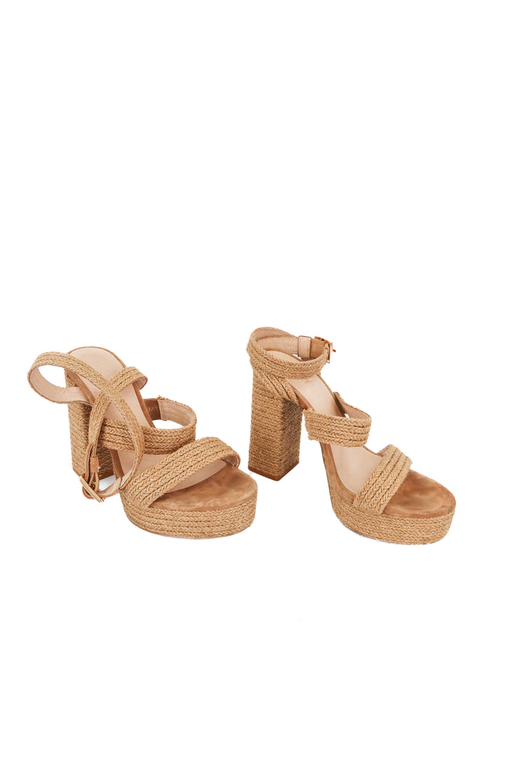 raye rattan strappy platform heels (6.5; retail $189)
