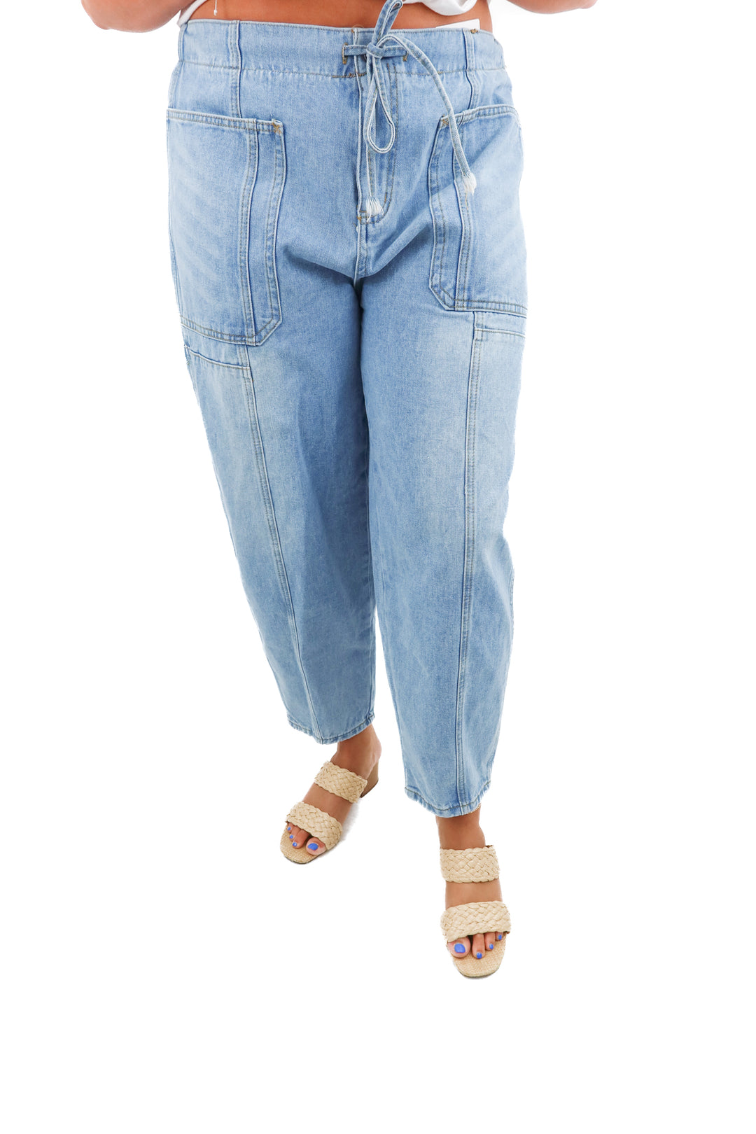 light wash drawstring denim pants (xl retail; $40)