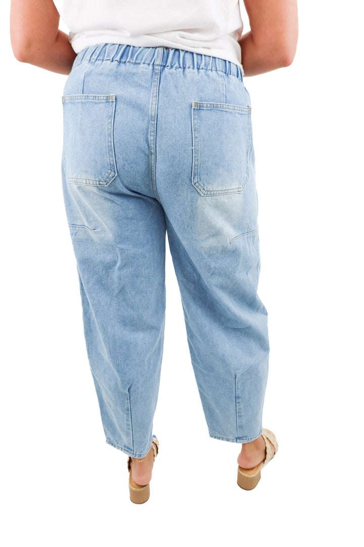 light wash drawstring denim pants (xl retail; $40)