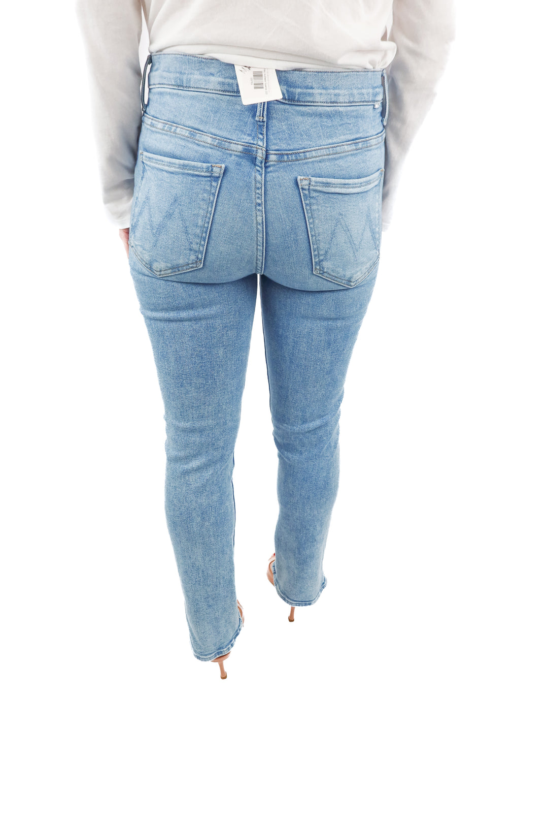 mother light wash straight leg jeans (27; retail $238)