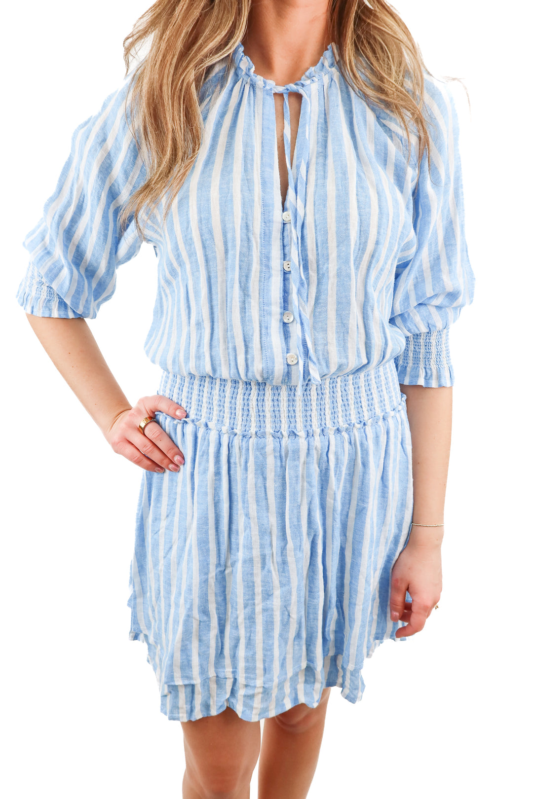 rails blue striped long sleeve dress (xs; retail $238)