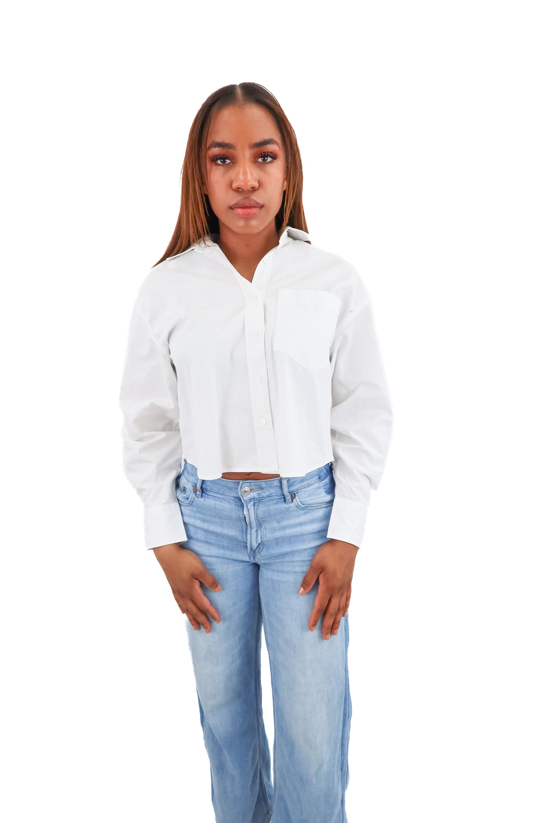 jcrew white cropped button up top (xs; retail $128)