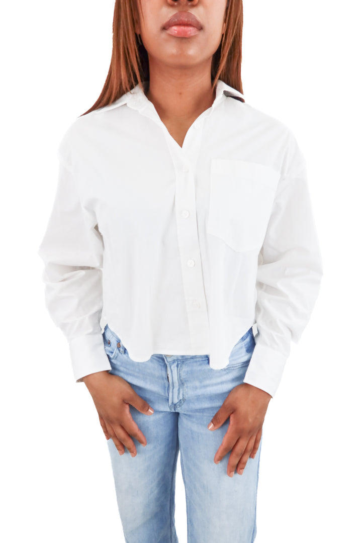 jcrew white cropped button up top (xs; retail $128)
